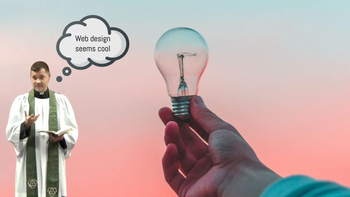 Image of Web Designer & Priest Nathan Hale with a light bulb indicating an idea