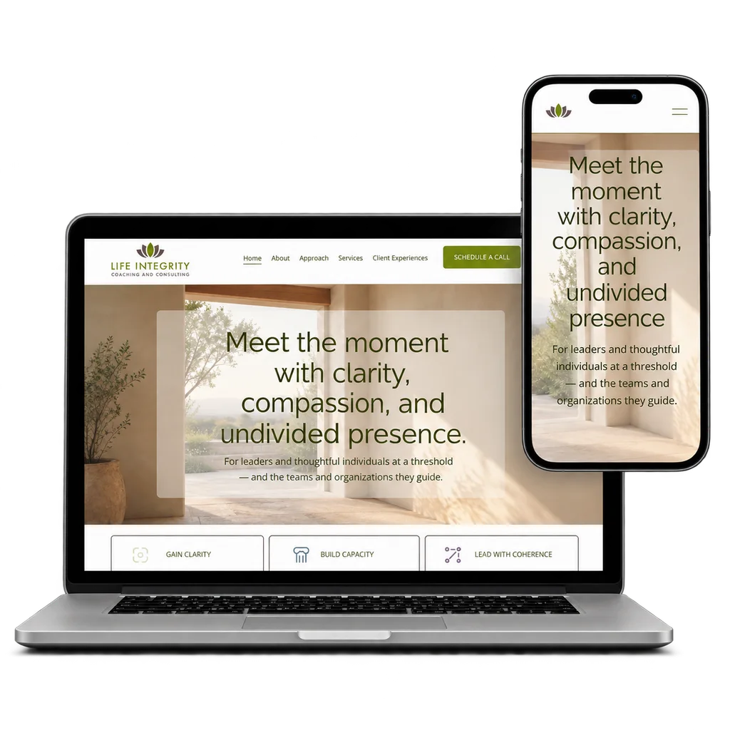 Life Integrity website shown in an illustrative laptop and phone mockup